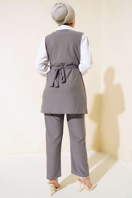 Garnili Çizgili İkili Takım Gri - Thumbnail