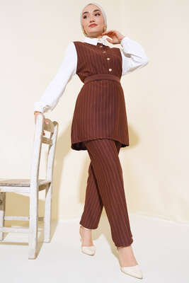 Garnili Çizgili İkili Takım Kahve - Thumbnail