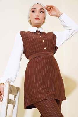 Garnili Çizgili İkili Takım Kahve - Thumbnail