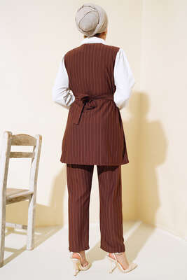 Garnili Çizgili İkili Takım Kahve - Thumbnail