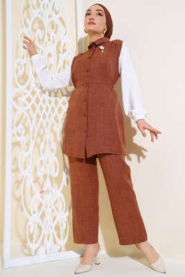 Pazarium - Belden Kuşaklı Garnili İkili Takım Kahve