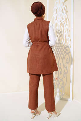 Belden Kuşaklı Garnili İkili Takım Kahve - Thumbnail