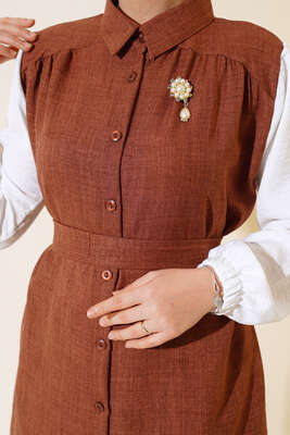 Belden Kuşaklı Garnili İkili Takım Kahve - Thumbnail