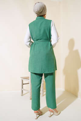 Belden Kuşaklı Garnili İkili Takım Yeşil - Thumbnail