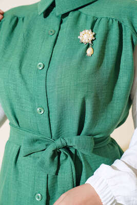 Belden Kuşaklı Garnili İkili Takım Yeşil - Thumbnail