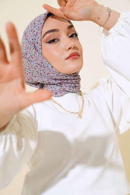 Desenli Mio Eşarp Gri - Thumbnail