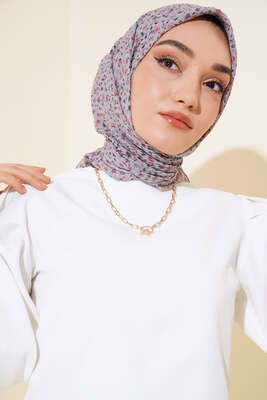 Desenli Mio Eşarp Gri - Thumbnail