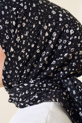 Desenli Mio Eşarp Siyah - Thumbnail