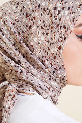 Desenli Mio Eşarp Vizon - Thumbnail