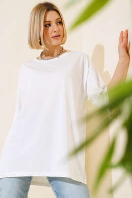 Basıc Oversize T-Shirt Ekru - Thumbnail