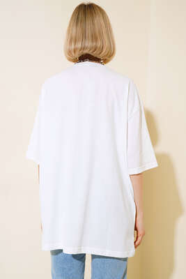 Basıc Oversize T-Shirt Ekru - Thumbnail