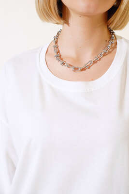 Basıc Oversize T-Shirt Ekru - Thumbnail