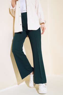 Pazarium - Dabıl İspanyol Paça Pantolon Zümrüt Yeşili