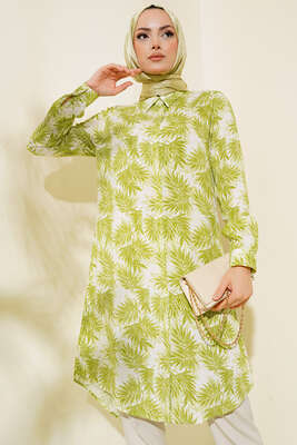 Hareketli Desen Serisi Gömlek Fıstık Yeşili - Thumbnail