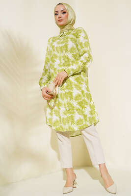 Hareketli Desen Serisi Gömlek Fıstık Yeşili - Thumbnail