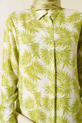 Hareketli Desen Serisi Gömlek Fıstık Yeşili - Thumbnail