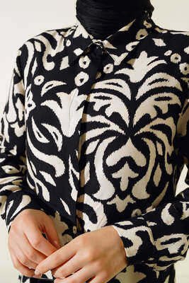 Hareketli Desen Serisi Gömlek Siyah Bej - Thumbnail