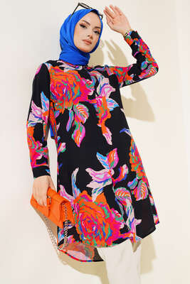 Hareketli Desen Serisi Gömlek Siyah Oranj - Thumbnail