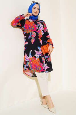 Hareketli Desen Serisi Gömlek Siyah Oranj - Thumbnail