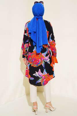 Hareketli Desen Serisi Gömlek Siyah Oranj - Thumbnail