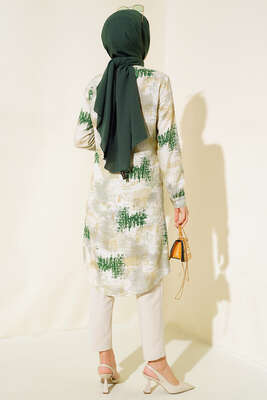 Hareketli Desen Serisi Gömlek Yeşil Bej - Thumbnail