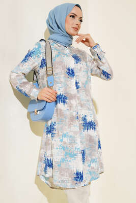 Hareketli Desen Serisi Gömlek Vizon Saks - Thumbnail