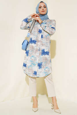 Hareketli Desen Serisi Gömlek Vizon Saks - Thumbnail