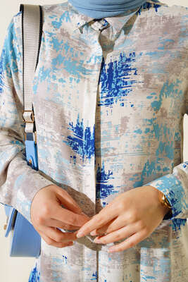 Hareketli Desen Serisi Gömlek Vizon Saks - Thumbnail