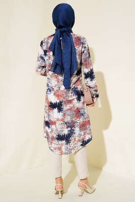 Hareketli Desen Serisi Gömlek Kiremit Lacivert - Thumbnail