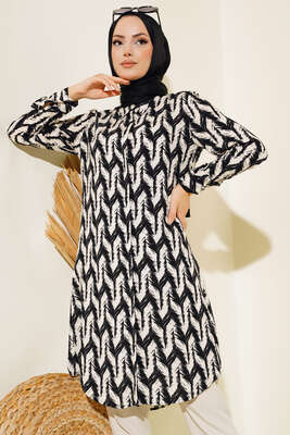 Hareketli Desen Serisi Gömlek Siyah Krem - Thumbnail