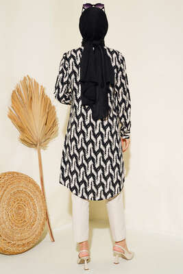 Hareketli Desen Serisi Gömlek Siyah Krem - Thumbnail