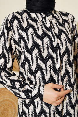 Hareketli Desen Serisi Gömlek Siyah Krem - Thumbnail