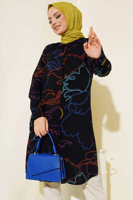 Hareketli Desen Serisi Gömlek Siyah Kiremit - Thumbnail