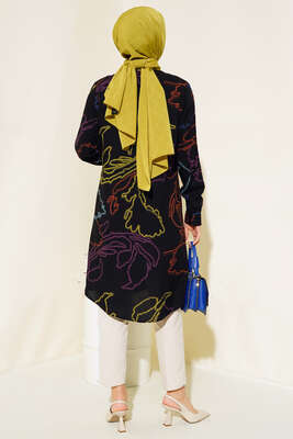 Hareketli Desen Serisi Gömlek Siyah Kiremit - Thumbnail