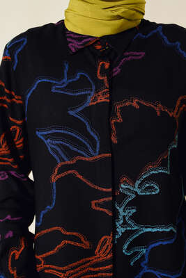 Hareketli Desen Serisi Gömlek Siyah Kiremit - Thumbnail