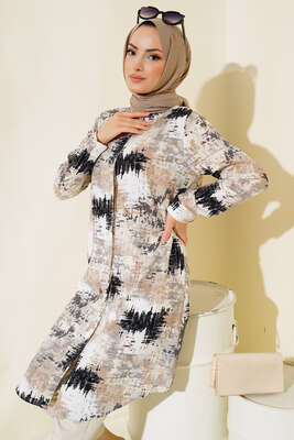 Hareketli Desen Serisi Gömlek Latte Siyah - Thumbnail