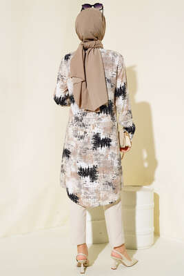 Hareketli Desen Serisi Gömlek Latte Siyah - Thumbnail