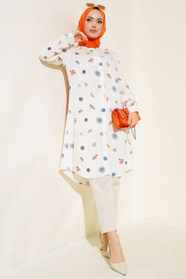 Hareketli Desen Serisi Gömlek Krem - Thumbnail