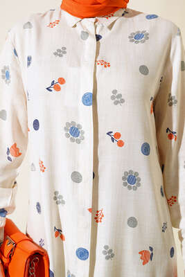 Hareketli Desen Serisi Gömlek Krem - Thumbnail