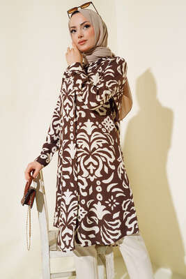 Hareketli Desen Serisi Gömlek Kestane - Thumbnail