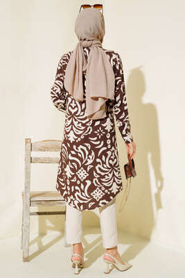 Hareketli Desen Serisi Gömlek Kestane - Thumbnail