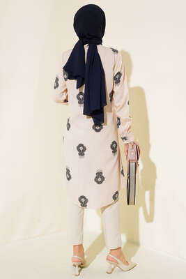 Hareketli Desen Serisi Gömlek Bej Siyah - Thumbnail