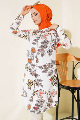 Hareketli Desen Serisi Gömlek Ekru Desenli - Thumbnail