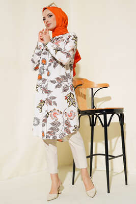 Hareketli Desen Serisi Gömlek Ekru Desenli - Thumbnail