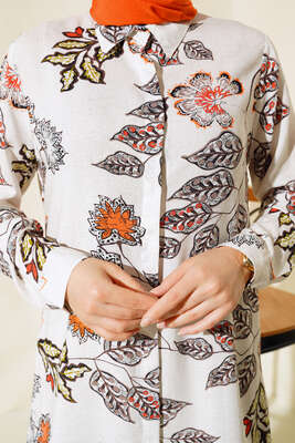 Hareketli Desen Serisi Gömlek Ekru Desenli - Thumbnail