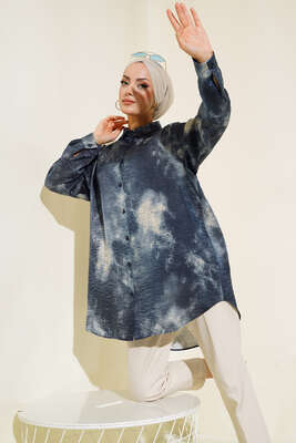 Batik Desenli Tunik Lacivert - Thumbnail