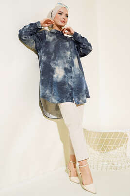 Batik Desenli Tunik Lacivert - Thumbnail