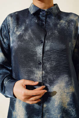 Batik Desenli Tunik Lacivert - Thumbnail