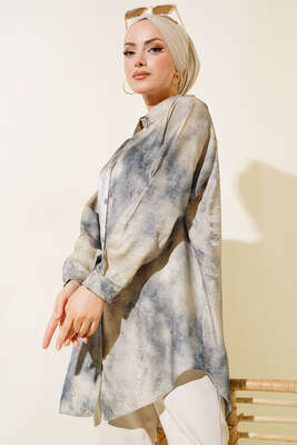 Batik Desenli Tunik Mavi - Thumbnail