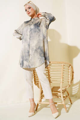 Batik Desenli Tunik Mavi - Thumbnail